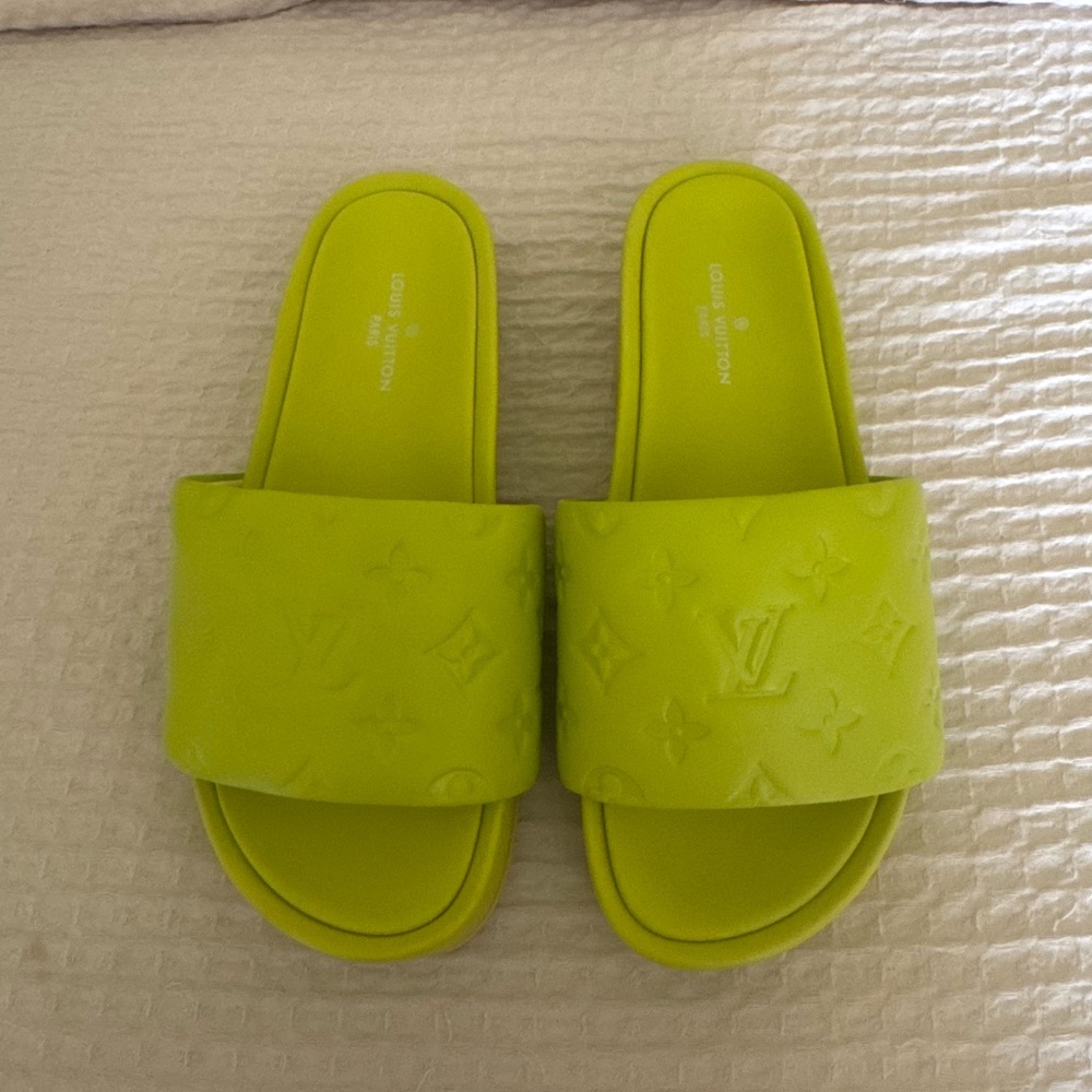 Louis Vuitton Neon Lime Monogram Slide Sandals